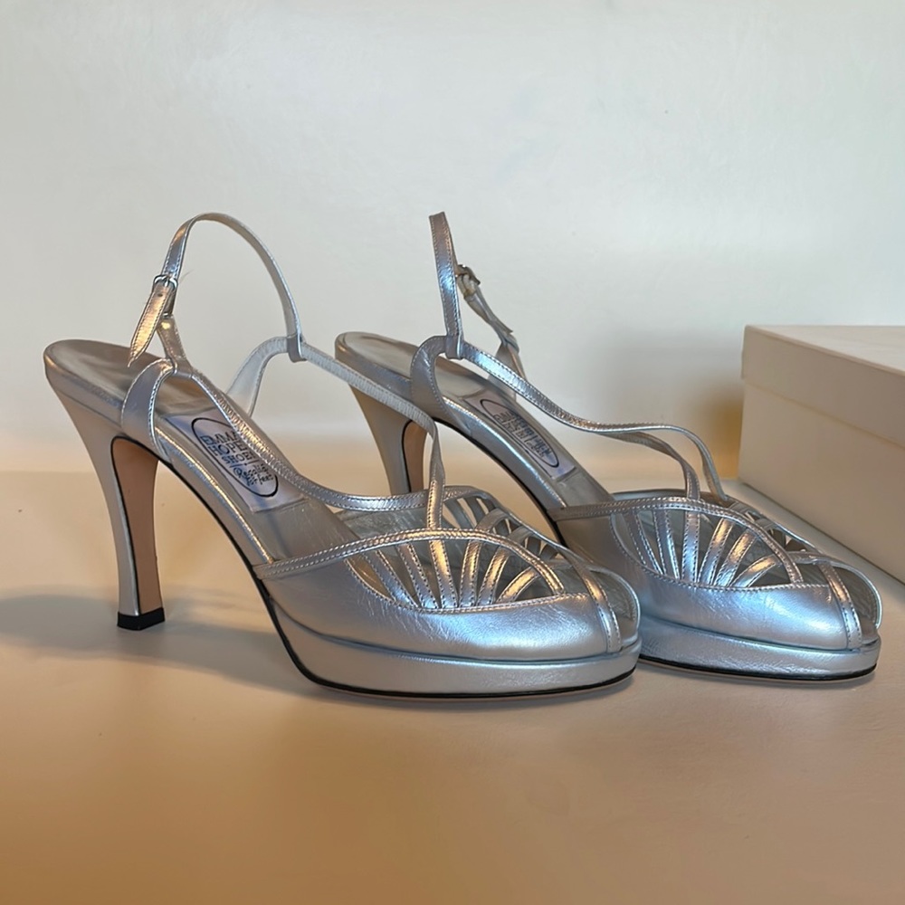 Emma Hope silver high-heeled open toe shoes